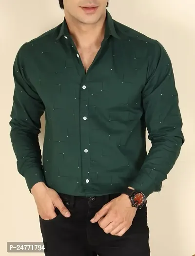 Noyes Fashion Men's Shirt Cotton Casual Stand Collar Plain Shirt | Full Sleeve Double Pocket Shirt | Regular Fit Printed Casual Shirt | (X-Large, Dark Green)-thumb2