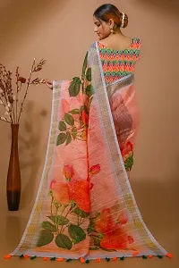 FLOURIOUS Fancy Women's Linen Siquence Printed Design Saree With Unstitched Blouse piece (Peach)-thumb2