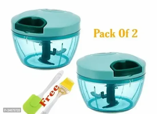 2 Pcs Mini Handy and Compact Chopper with 3 blades + Silicone Oil Brush and Spatula Set, 2-Pieces