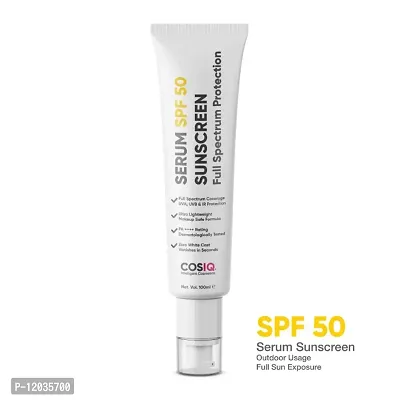 Cos-IQ Outdoor Sunscreen Serum SPF 50 PA++++ Broad Spectrum, 100ml, UVA, UVB and IR Protection, Zero White Cast, Ultra Light Weight, Skin Safe, Dewy Finish