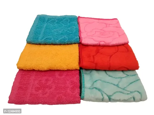 KALPANA Combo 2654 Multicolor Towel Hand Face Fur Towel Handkerchiefs Bathroom Towel Men OR Women Accessories Handkerchiefs (PACK OF 6)-thumb0