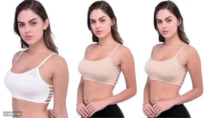 Stylish Multicoloured Cotton Solid Bras For Women Pack Of 3