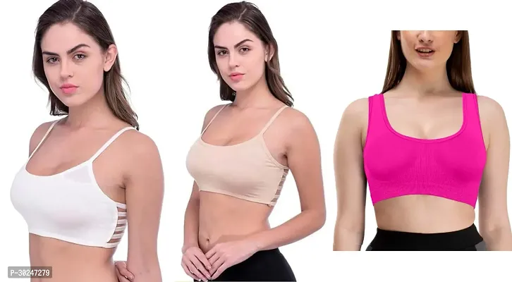 Stylish Multicoloured Cotton Solid Bras For Women Pack Of 3