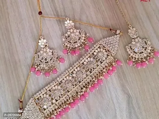Stylish Pink Alloy Pearl Jewllery set for women