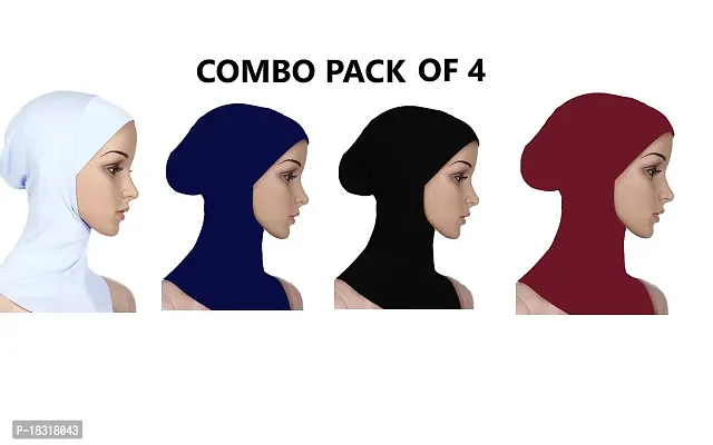 Nazneen Stretchable Under Hijab Ninja cap Combo pack of 4 (Maroon, White, Black  Navy)-thumb2