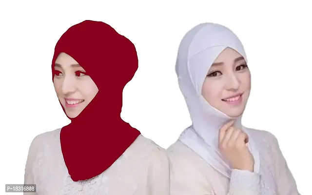 Nazneen Stretchable Under Hijab Ninja cap Combo pack of 2 (Maroon  White)-thumb0