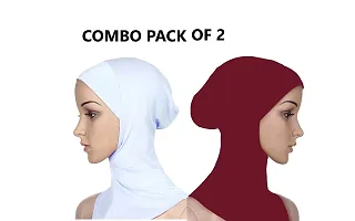 Nazneen Stretchable Under Hijab Ninja cap Combo pack of 2 (Maroon  White)-thumb1