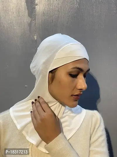 Nazneen Stretchable Criss cross White Ninja cap cum Hijab-thumb3