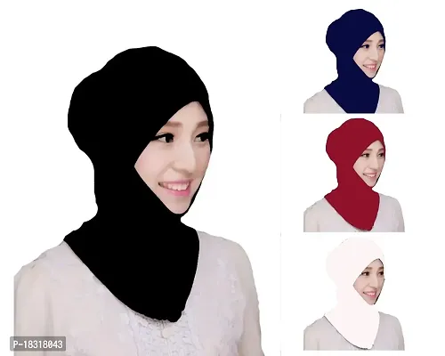 Nazneen Stretchable Under Hijab Ninja cap Combo pack of 4 (Maroon, White, Black  Navy)-thumb0