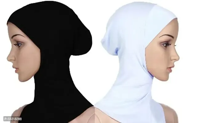 NAZNEEN Stretchable Under Hijab Ninja cap Combo pack of 2 (Black  White)-thumb2
