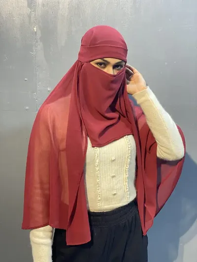 Nazneen tie at back instant ready to wear Hijab with nose piece(Maroon)
