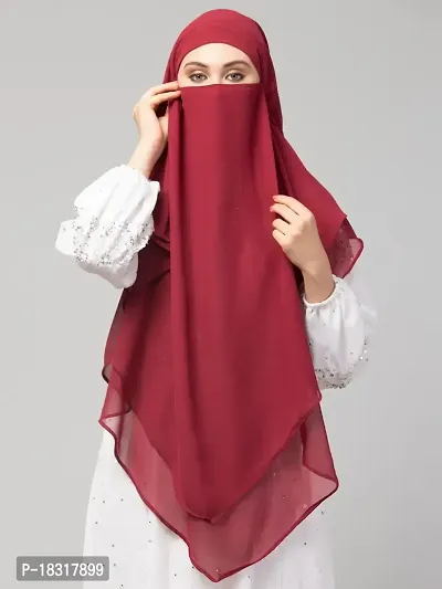 Nazneen Maroon Triangle tow layers tie at back Ready to wear Hijab cum Naqab-thumb3