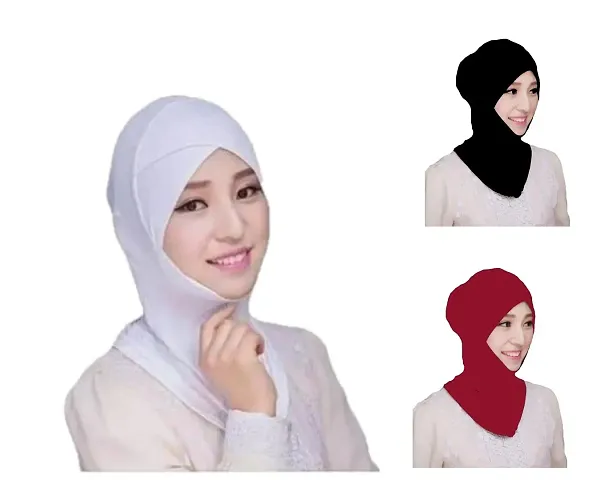 Nazneen Stretchable Under Hijab Ninja cap Combo pack of 3 (Black, White & Maroon)