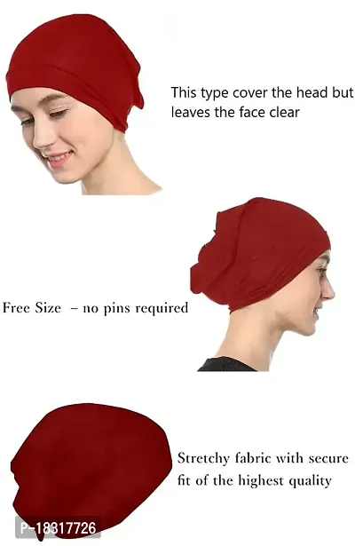 Nazneen Women's Tube Hijab Bonnet Cap Under Scarf Pullover Combo 2 Piece (Maroon  Navy Blue)-thumb4