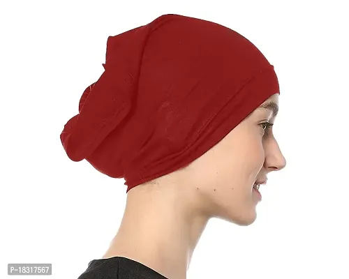 NAZNEEN Women's Tube Hijab Bonnet Cap Under Scarf Pullover (MAROON)-thumb2
