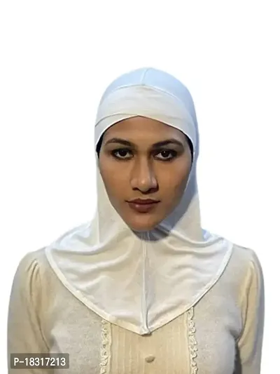 Nazneen Stretchable Criss cross White Ninja cap cum Hijab-thumb0