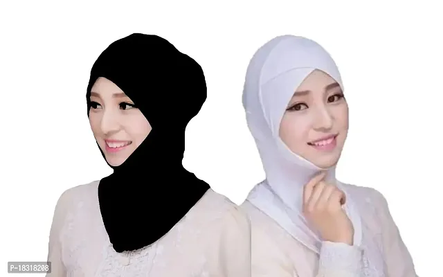NAZNEEN Stretchable Under Hijab Ninja cap Combo pack of 2 (Black  White)-thumb0
