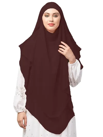 Nazneen Brown Triangle tow layers tie at back Ready to wear Hijab cum Naqab