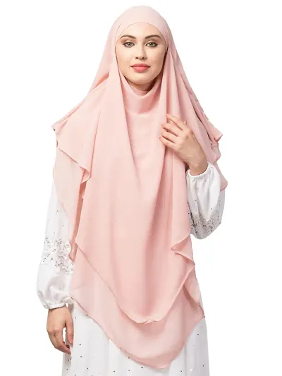 NAZNEEN Pink Triangle tow layers tie at back Ready to wear Hijab cum Naqab