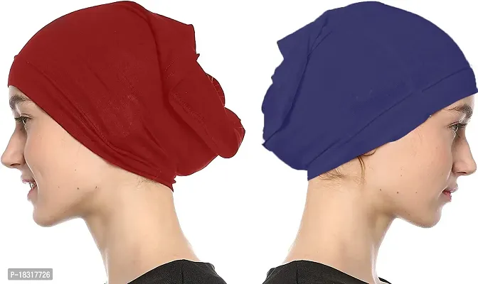 Nazneen Women's Tube Hijab Bonnet Cap Under Scarf Pullover Combo 2 Piece (Maroon  Navy Blue)-thumb2