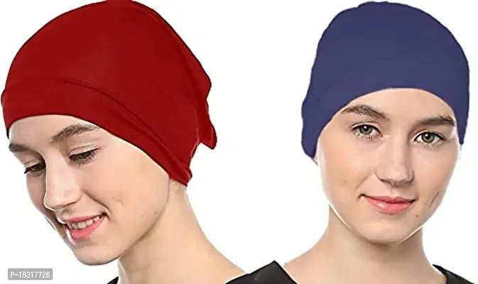 Nazneen Women's Tube Hijab Bonnet Cap Under Scarf Pullover Combo 2 Piece (Maroon  Navy Blue)-thumb0