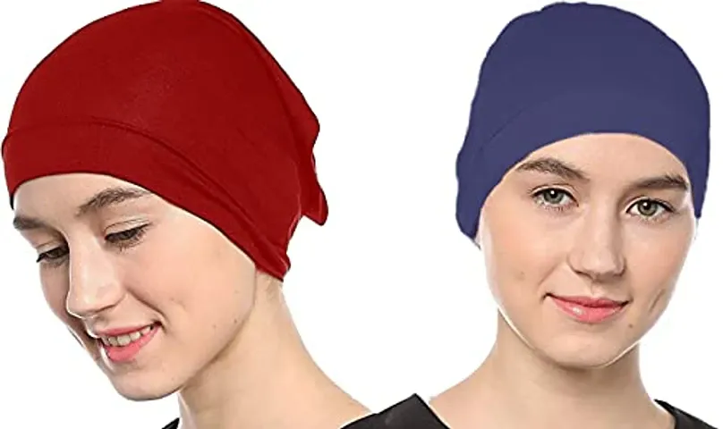 Nazneen Women's Tube Hijab Bonnet Cap Under Scarf Pullover Combo 2 Piece (Maroon  Navy Blue)