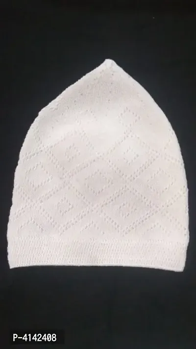 Islamic Men's White Cotton Head Cap-thumb0