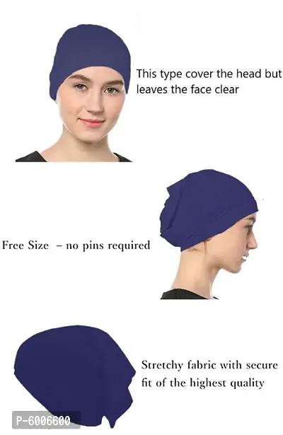 Women's Tube Hijab Bonnet Cap Under Scarf Pullover (Navy Blue)-thumb4