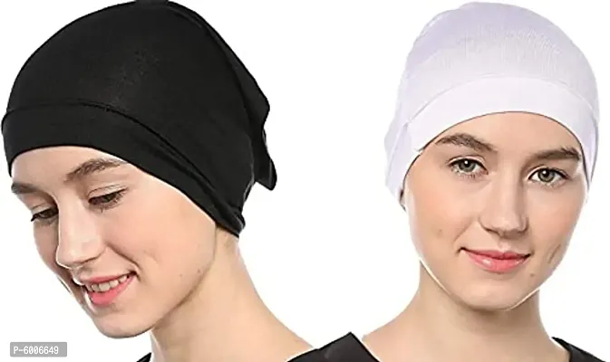 Women's Tube Hijab Bonnet Cap Under Scarf Pullover Under scarf Combo 2 Piece (Black and White)