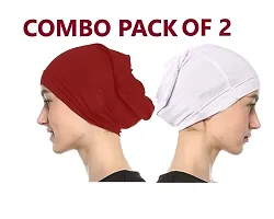 Women's Tube Hijab Bonnet Cap Under Scarf Pullover Combo 2 Piece (White and Maroon)-thumb1