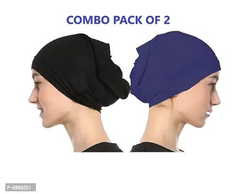 Women's Tube Hijab Bonnet Cap Under Scarf Pullover Combo 2 Piece (Black and Navy Blue)-thumb2