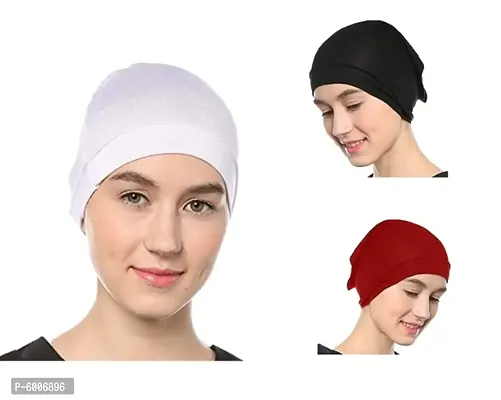 Women's Tube Hijab Bonnet Cap Under Scarf Pullover Under scarf Combo 3 Piece (White, Black and Maroon)