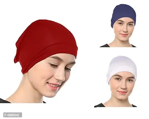 Women's Tube Hijab Bonnet Cap Under Scarf Pullover Under scarf Combo 3 Piece (Maroon White and Navy Blue )