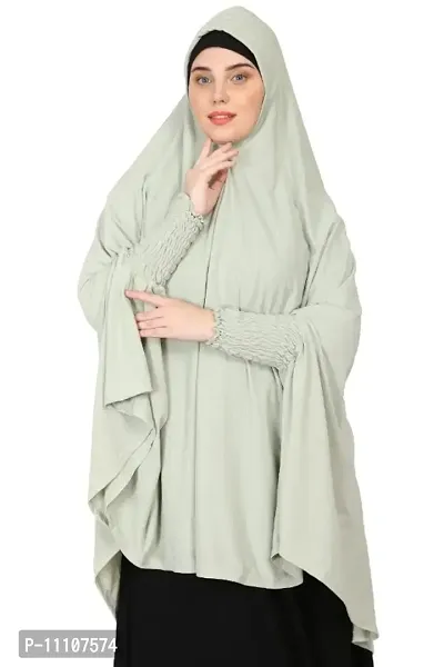 Nazneen stretchable Jeresy smoking at  sleeve  Jilbab cum prayer khimar  Hijab (SAGE GREEN)