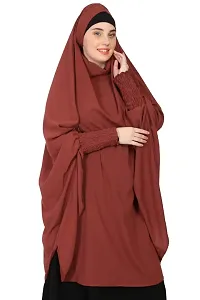 Nazneen Smoking at Sleeve instant ready to wear tie at back Jilbab cum Khimer Hijab with Nose piece (RUST MATT TIE KHIMAR)-thumb2