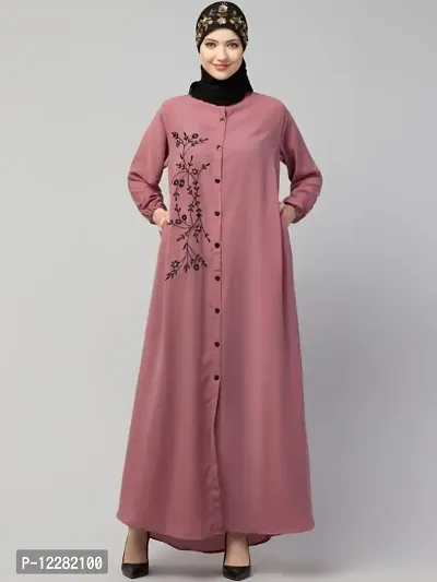 Nazneen Front open Contrast Embroidery Casual Abaya-thumb0