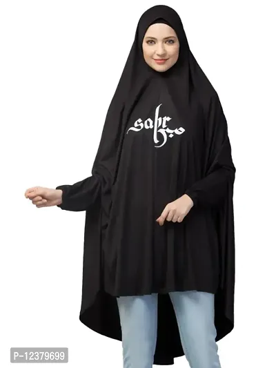 Nazneen Islamic Calligraphy printed stretchable Jersey elastic at wrist with sleeve  Jilbab cum prayer khimar  Hijab-thumb0