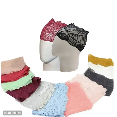 Nazneen Stretchable Floral Net Lace Under Hijab/Scarf Tube Cap (Assorted Colour, Pack of 4)-thumb0