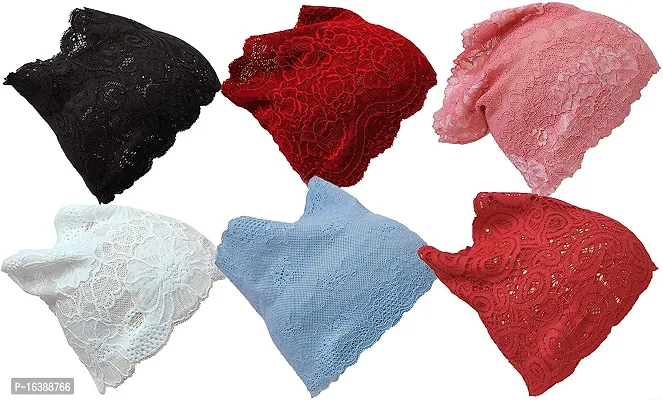 Nazneen Stretchable Floral Net Lace Under Hijab/Scarf Tube Cap (Assorted Colour, Pack of 6)
