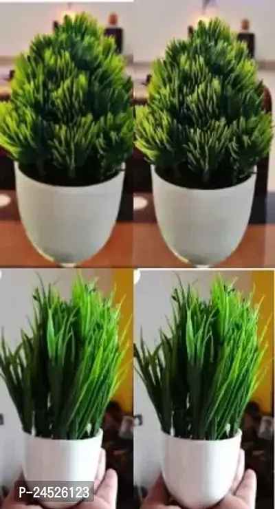 Artificial Plant For Home Decoration Pair Set Of 4Small Table Plant For Office ,Balcony ,Dining Table Green Colour Plant Real Look Grass Best Product For Gift. Plant Combo Pac Of 4 Mini Plants. Bonsai Wild Artificial Plant With Pot (15 Cm, Green)