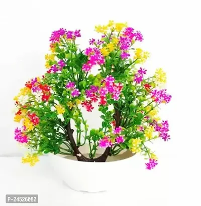 Artificial Multicolor Flower For Home Decoration(Red Yellow White Pink Purple Blue Colors) For Balcony Table Window And Dining Table. Best Home Decoration Plants. Bonsai Wild Artificial Plant With Pot (20 Cm, Multicolor)