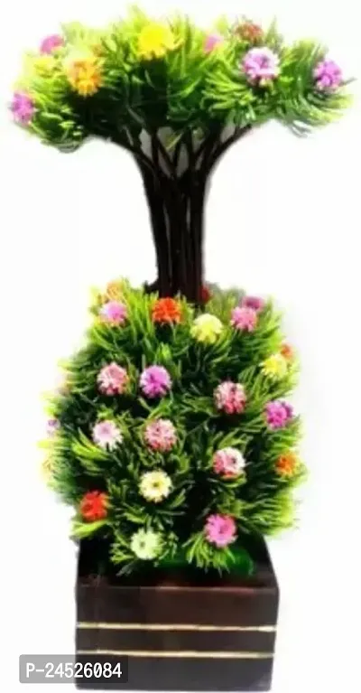 Artificial Multicolor Plant For Home Decoration Set Of 1 . Green Holly Berry Artificial Flower With Pot (10 Inch, Pack Of 1, Flower With Basket)-thumb0