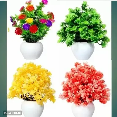 Artificial Plants Set Of 4 Multiple Multicolour Plant For Home Bonsai Wild Artificial Plant With Pot (15 Cm, Multicolor)