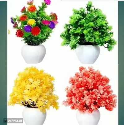 Artificial Plants Set Of 4 Multiple Multicolour Plant For Home Bonsai Wild Artificial Plant With Pot (15 Cm, Multicolor)-thumb0