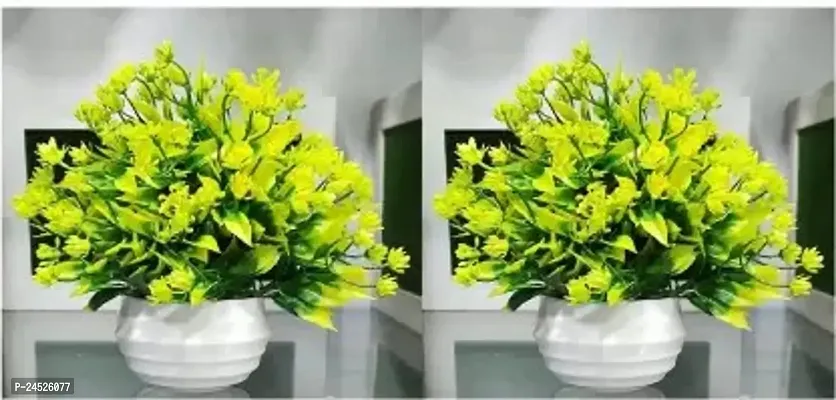 Artificial Flower Plant For Home Decoration With Fancy Pot .Good For Home. Its Give To Your Home Positive Energy. Beautiful Plant For Office And Home. (18 Cm, Green) Set Of 2
