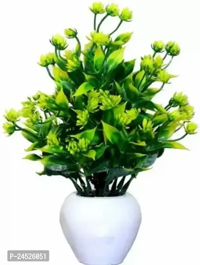 Artificial Multicolor Plant Best For Table Office And Home Decoration Green Wild Flower Artificial Flower With Pot (8 Inch, Pack Of 1, Flower With Basket)-thumb0