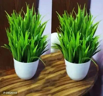 Artificial Plant For Home Decoration Pair Set Of 2 Small Table Plant For Office ,Balcony ,Dining Table Green, Yellow Colour Plant Real Look Grass Best Product For Gift. Green Wild Flower Artificial Flower With Pot (6 Inch, Pack Of 2, Flower With Basket)