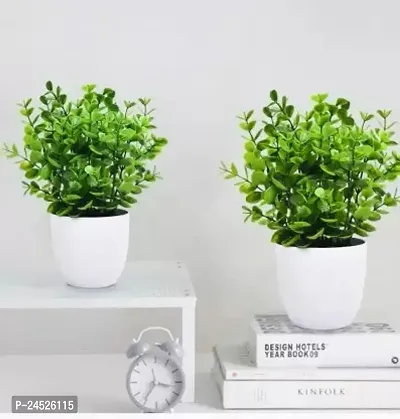 Set Of 2 Cute Small Artificial Plants Bonsai. Bonsai Wild Artificial Plant With Pot (12 Cm, Green)