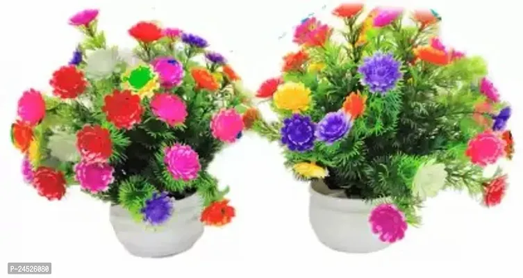 Multicolor Sunflower Artificial Flower With Pot (5 Inch, Pack Of 2, Flower With Basket)