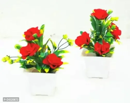 Multicolor Rose Artificial Flower With Pot (6 Inch, Pack Of 2, Flower With Basket)